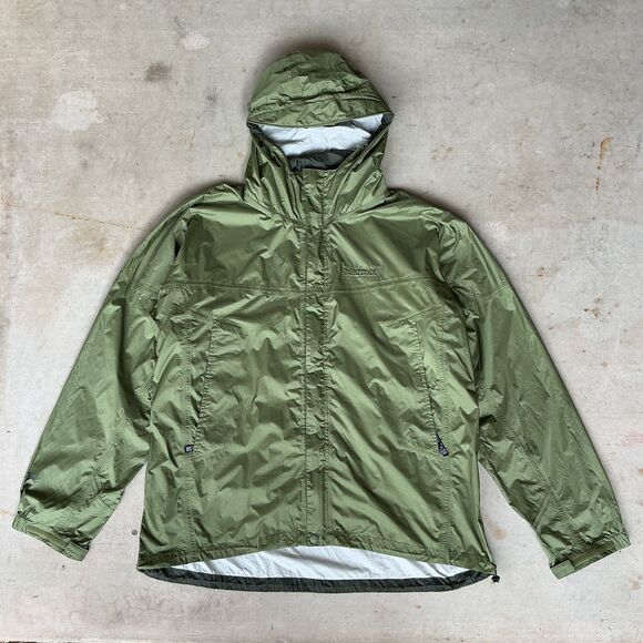 Marmot Mens PreCip Eco Rain Jacket sz XL Army Green Hooded Ripstop Nylon Hiking - Picture 1 of 16
